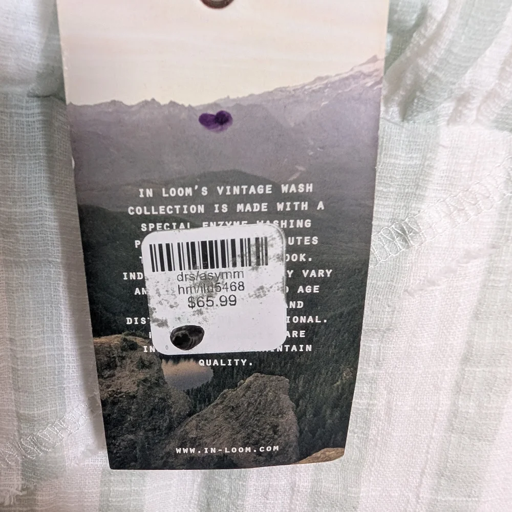 In Loom Seafoam Green And White Striped Gauze Mini Dress High Low Large NWT - Picture 5 of 14